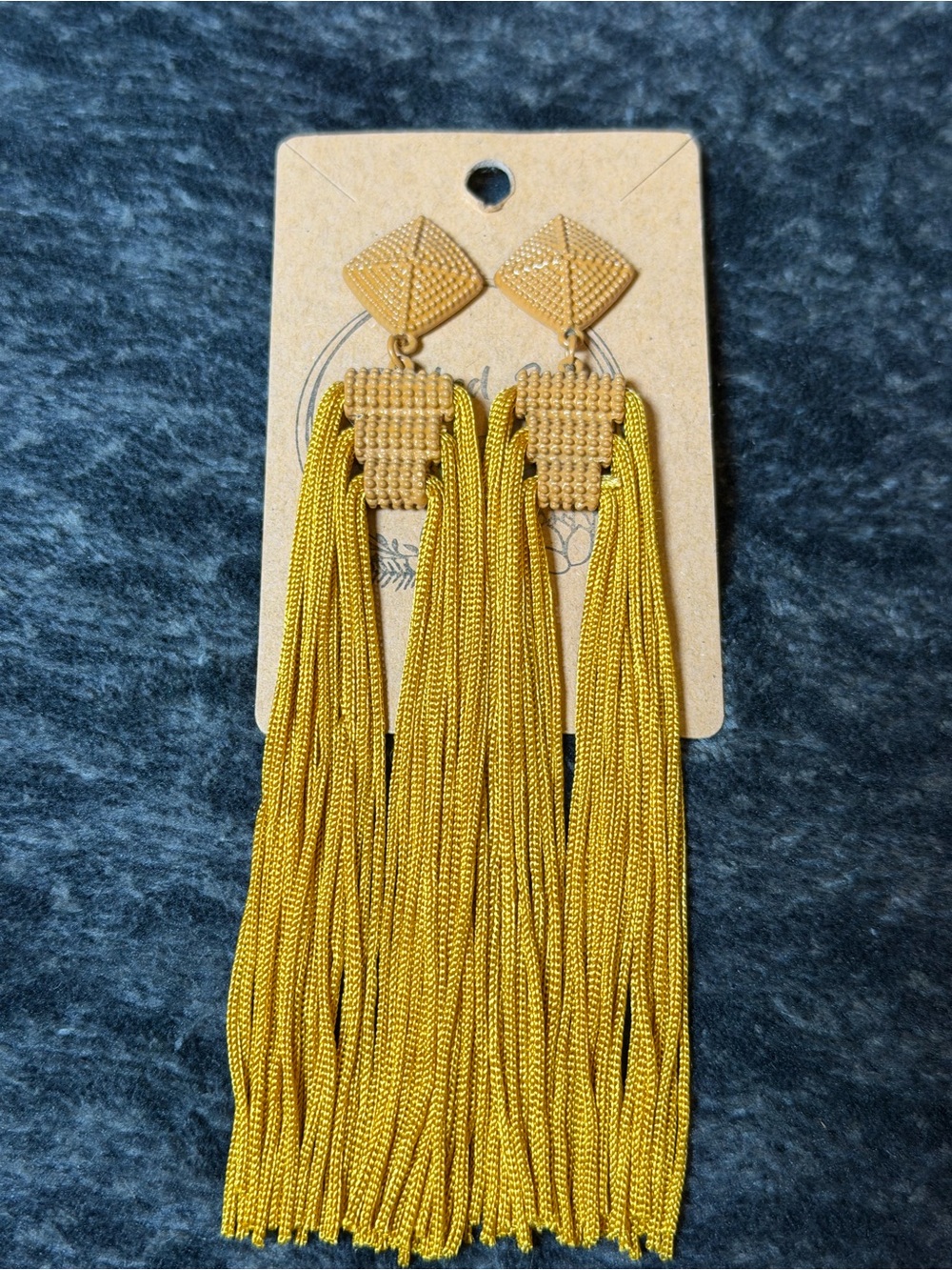 Boutique Mustard Tassel Statement Earrings Boho Fringe Dangle New